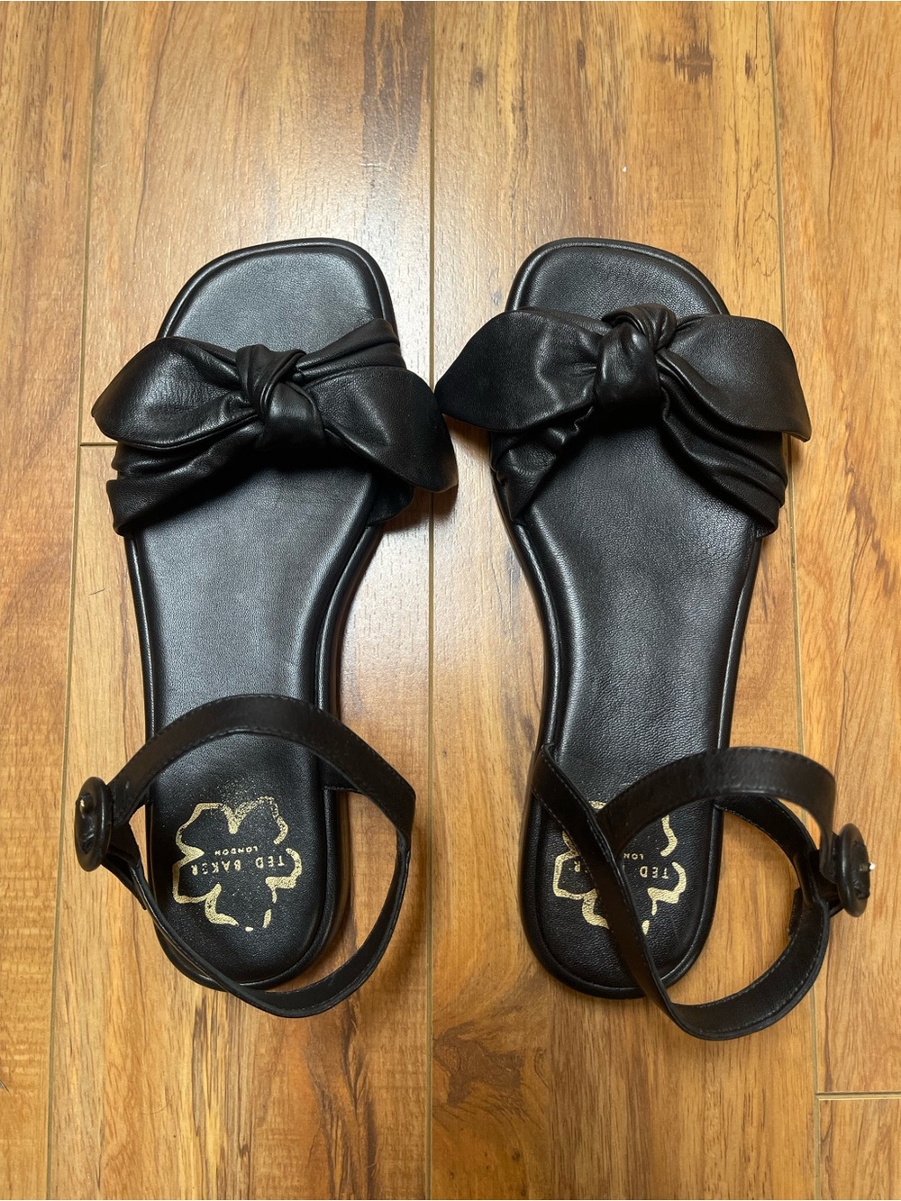 Ted Baker London Halah Leather Bow Ankle Strap Sandals Black Size 38 - Picture 2 of 16